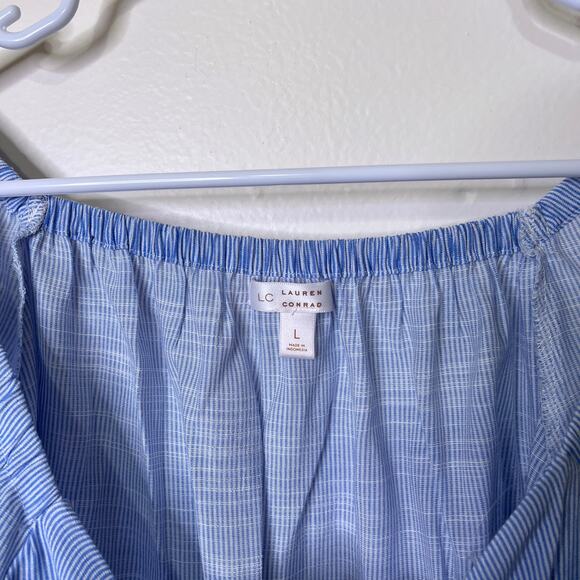 LC Lauren Conrad Off Shoulder Top Large Peasant Blouse Blue White Striped - Picture 4 of 5